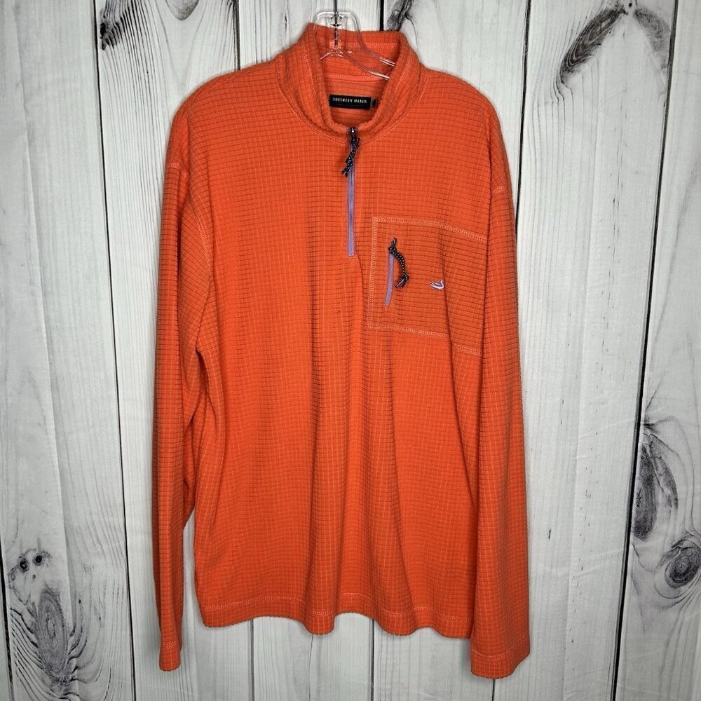 Southern Marsh 1/4 Zip Pullover Mens Sz L Orange Waffle Grid Fleece FieldTec
